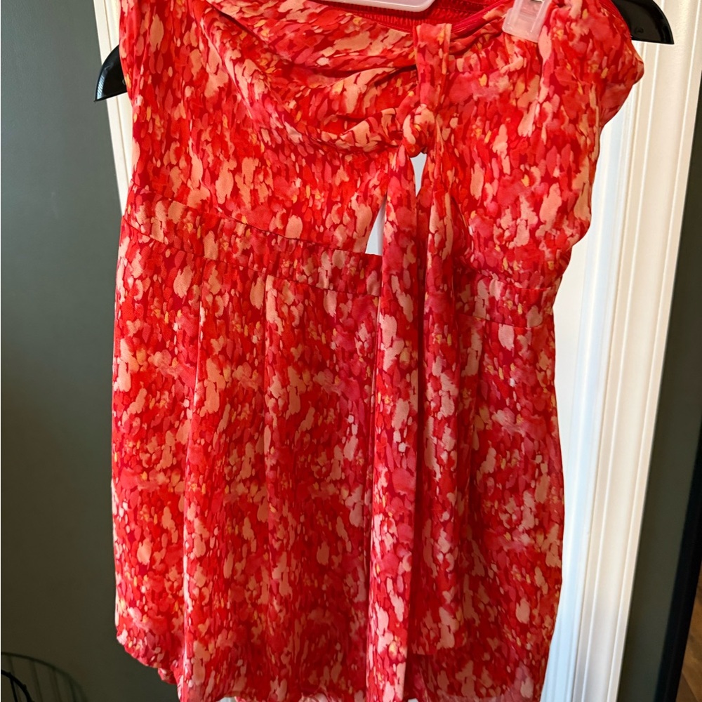 Fashion Nova Floral Red and Cream Jumpsuit
